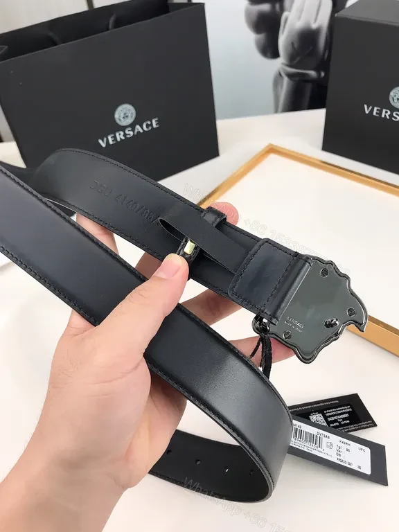 View 7 of Medusa Buckle Leather Belt: Premium Full-Grain Black Leather Belt