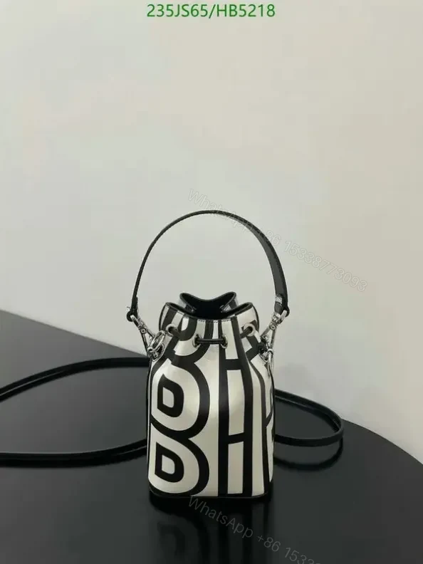 View 3 of Fendi Mon Tresor Mini Bucket Bag Knockoff Black and White – Stylish Leather Bucket