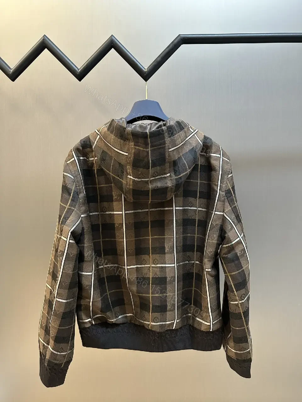 View 3 of Bold Checkered Hoodie Jacket – Luxe Logo Streetwear Comfort