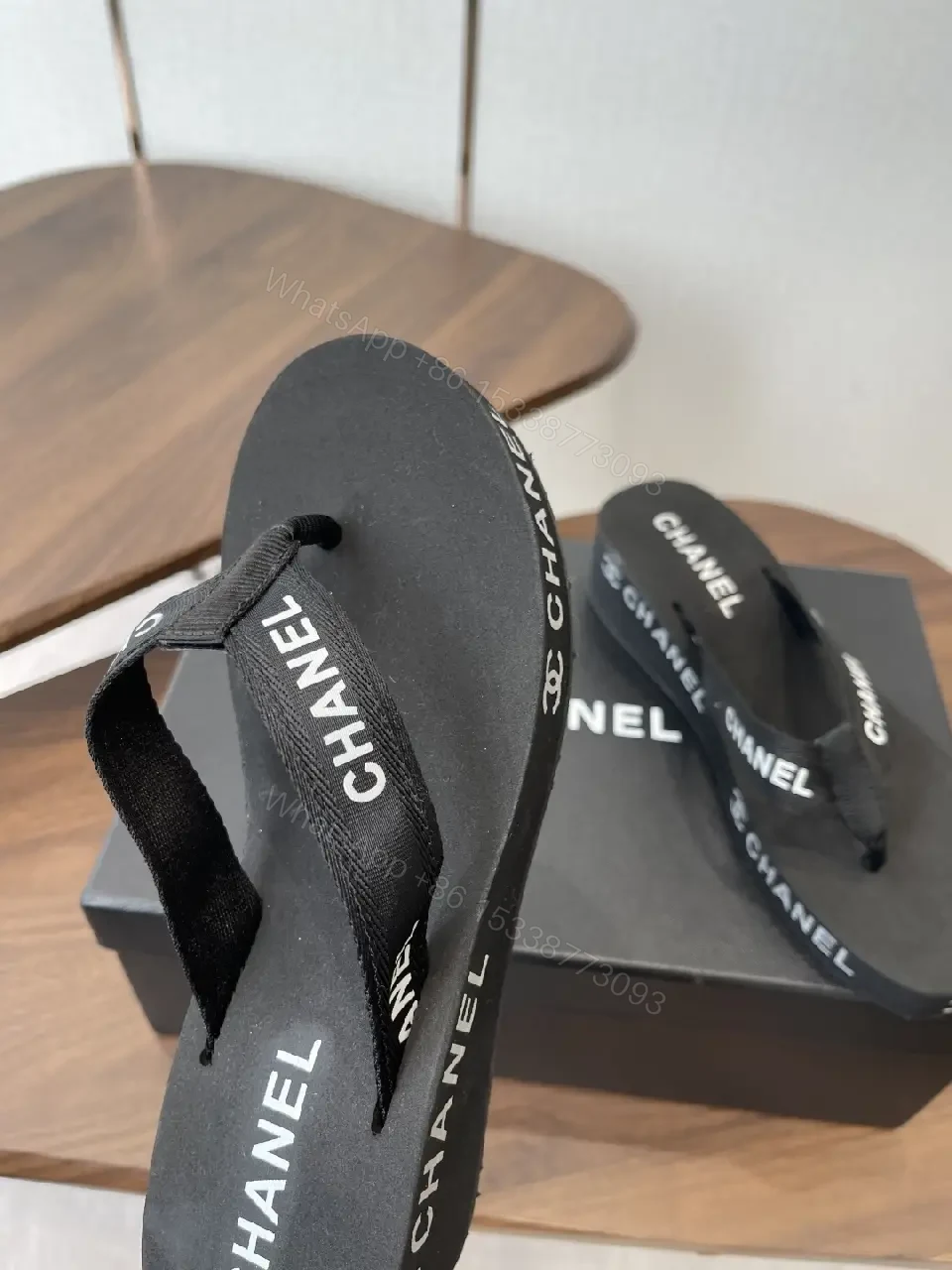 View 2 of Black Faux-Leather Flip-Flops: Luxe Minimalist Comfort
