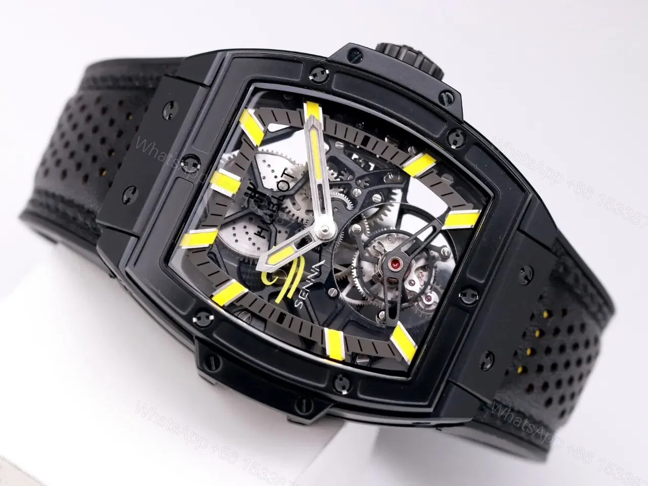 View 8 of Hublot Masterpiece 906 Black and Yellow Skeleton Tourbillon Watch with 18K Rose Gold/Platinum Plated Case and Leather/Rubber Strap
