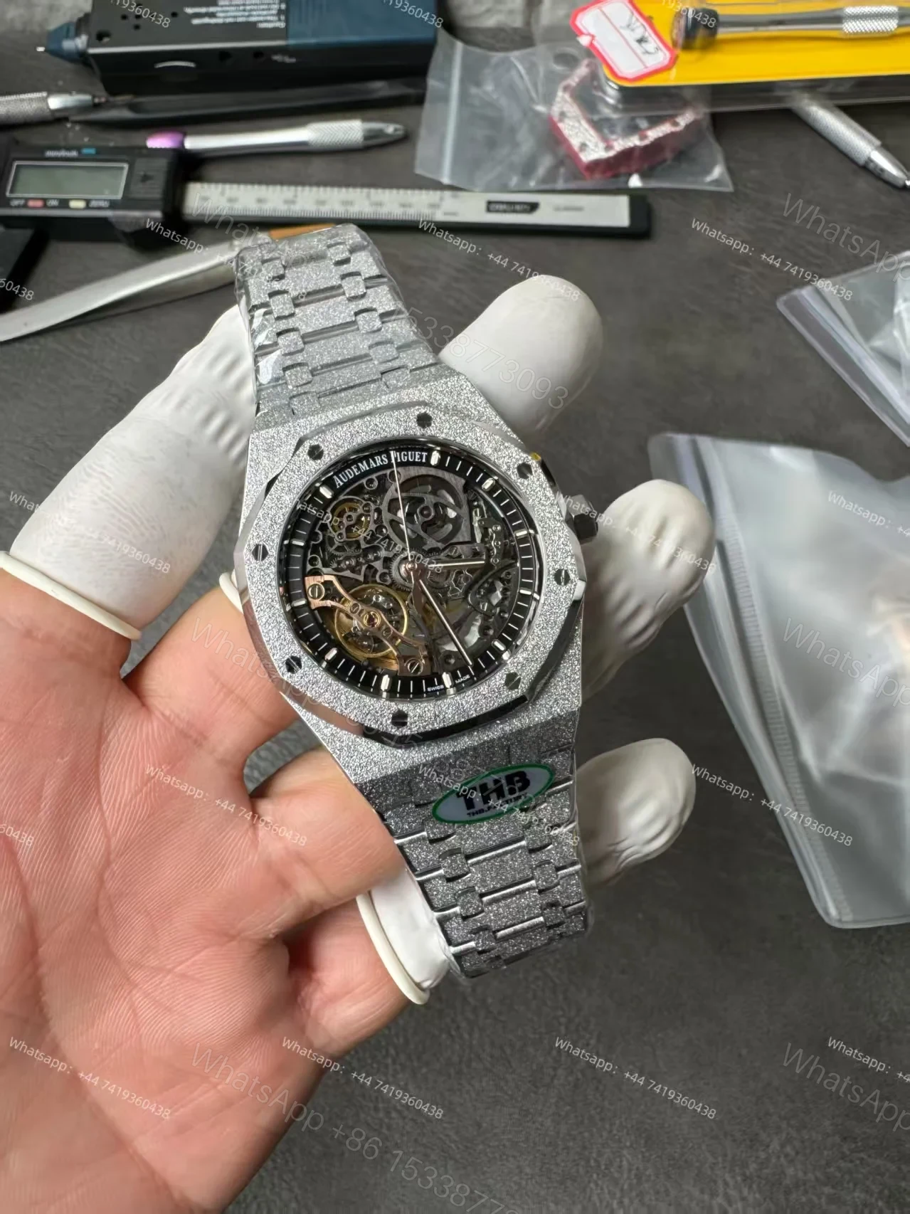 View 4 of Audemars Piguet Super Clone Royal Oak 15407 Frosted Gold Skeleton Dial 41MM