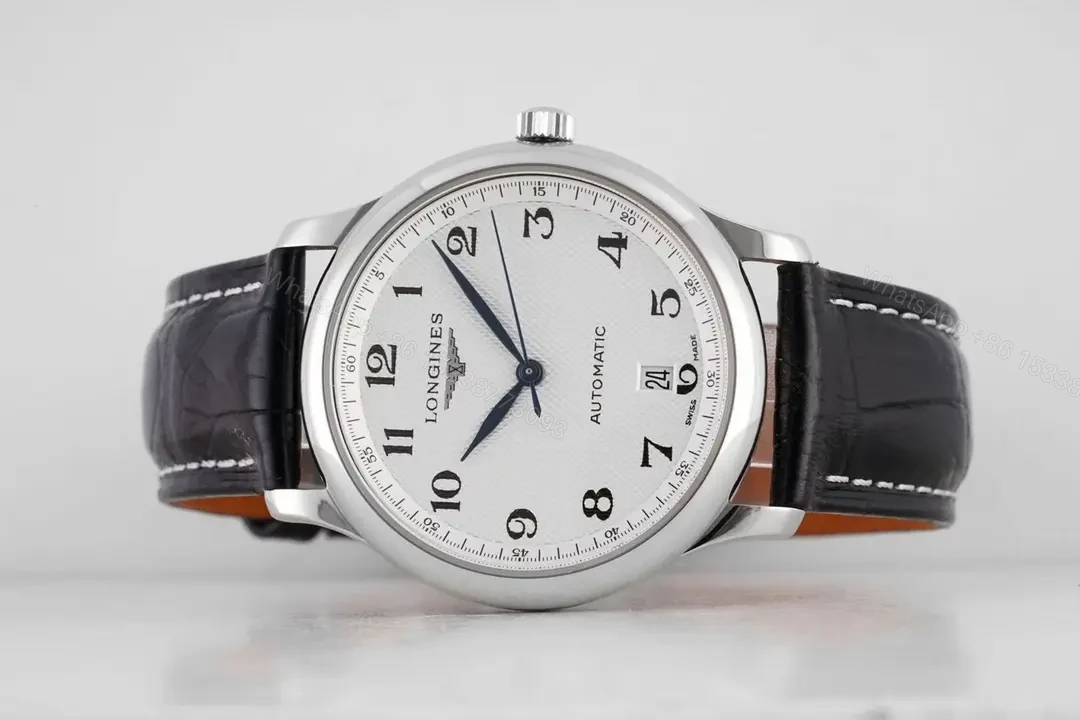 View 4 of Longines Silver Dial Blue Hands Automatic Watch with Black Leather Strap