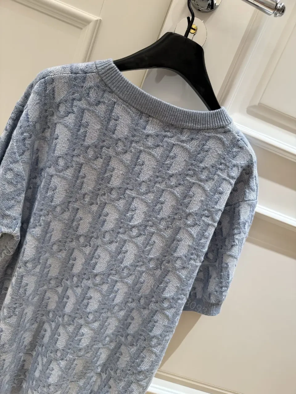 View 8 of Blue Denim Knit Pullover Dior Style Key Feature: Embroidered Pattern Sweater Dress