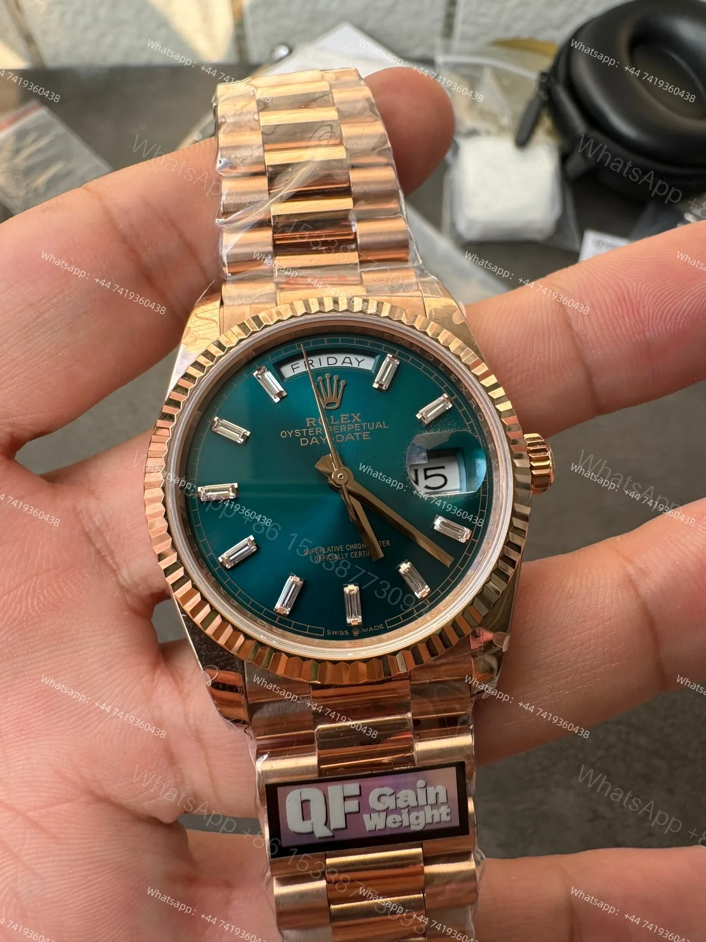View 2 of Rolex Day-Date M128235-0085 1:1 Replica Rose Gold Turquoise Dial 36MM 3255 Movement Presidential Bracelet Super Clone Watch