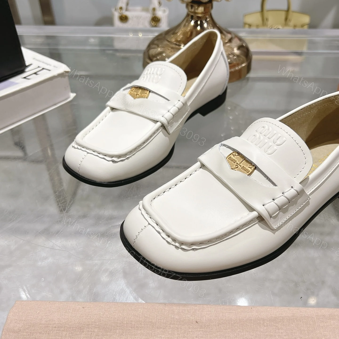View 7 of MIUMIU LEATHER LOAFERS WHITE