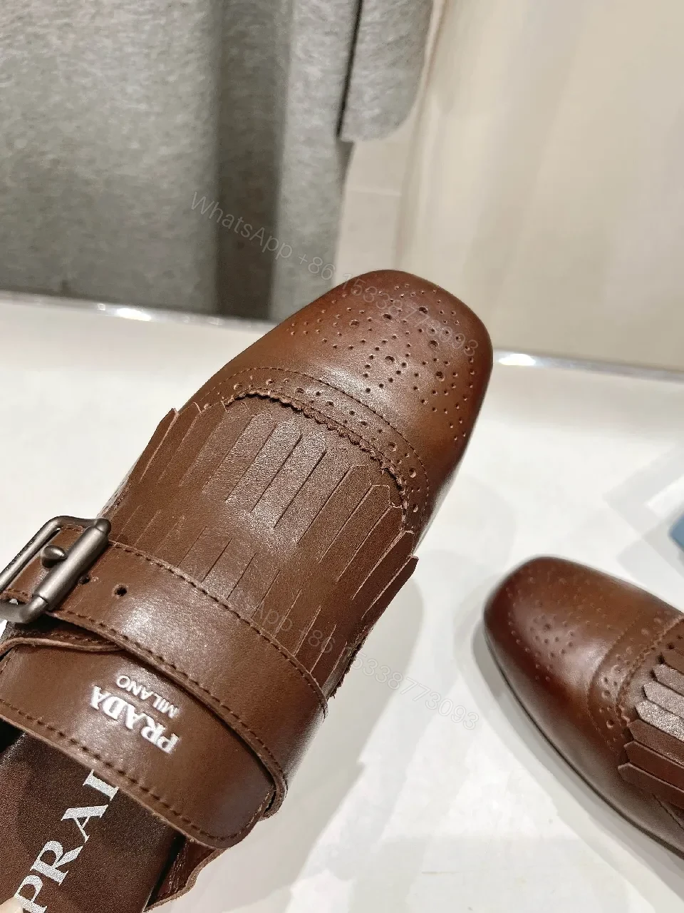 View 8 of Brown Leather Fringe Buckle Loafers - Minimal Designer-Inspired Comfort