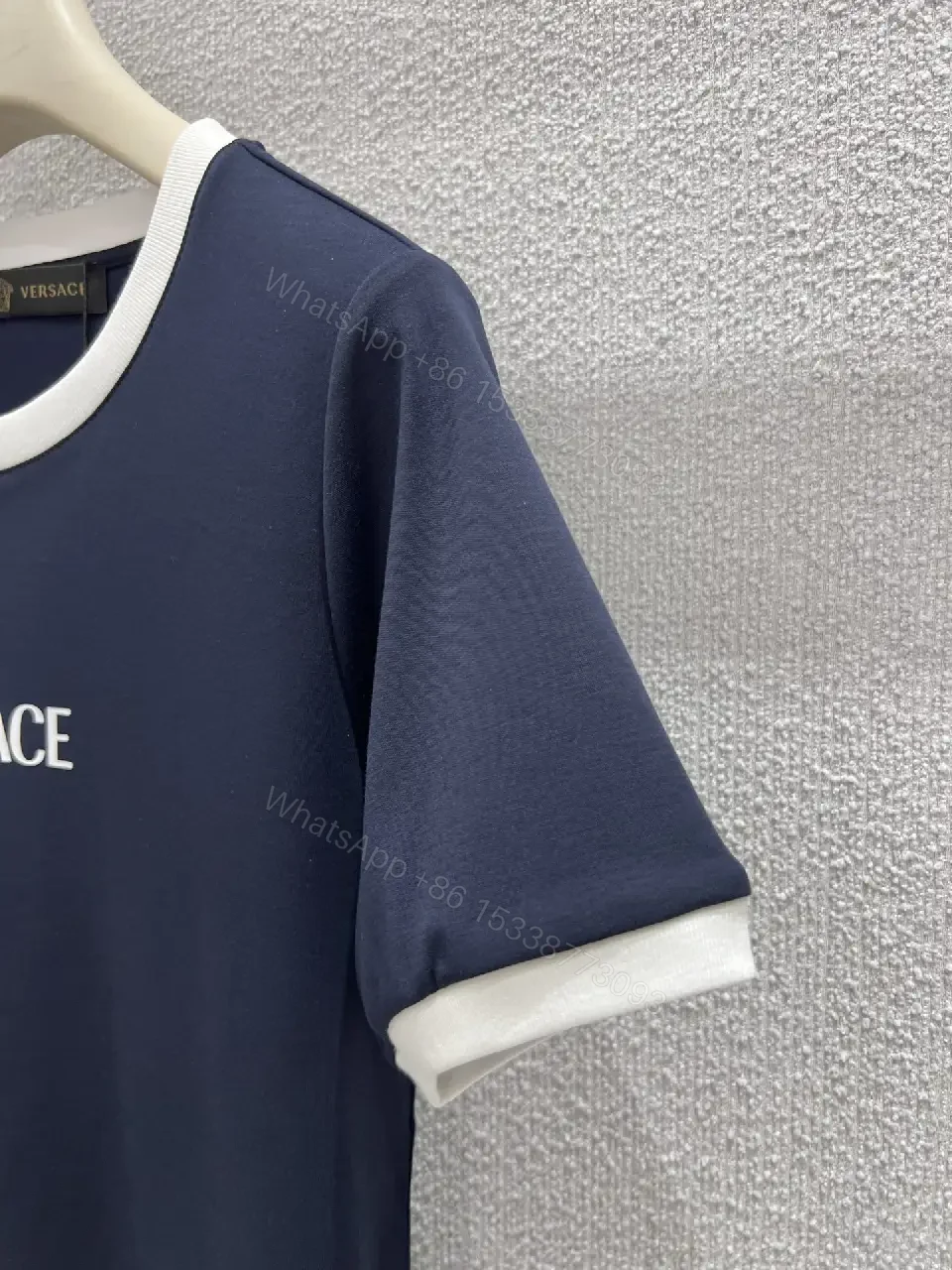 View 2 of Navy Cotton-Blend Tee: White Trim, Modern Luxe Statement