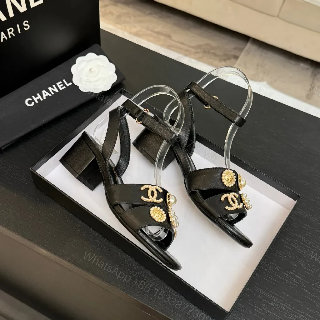 View 7 of Black Satin Sandals with Gold Hardware – Modern Chic Statement Sandals