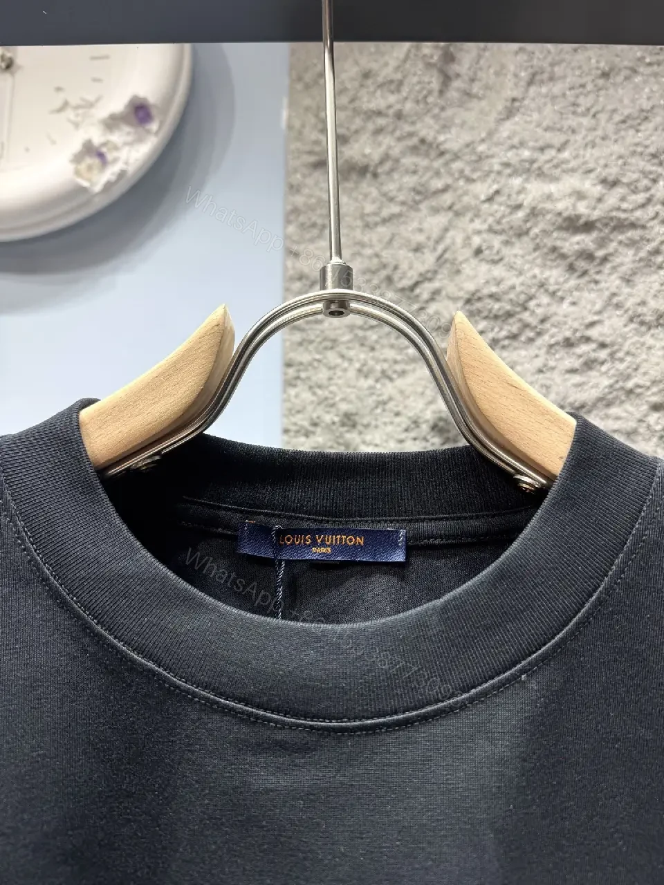 View 4 of Bold Monogram Tee with LV-Stitching: Black Cotton Tee