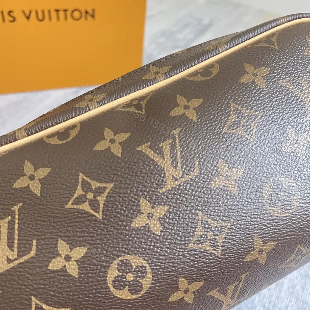View 6 of Brown Leather-Toned LV Monogram Cosmetic Pouch with Gold Zipper