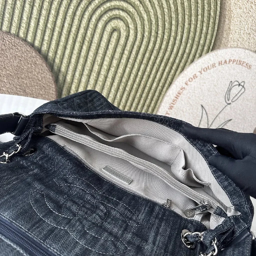 View 5 of Dark Denim Quilted Chain Bag — Modern Luxe, Compact Style