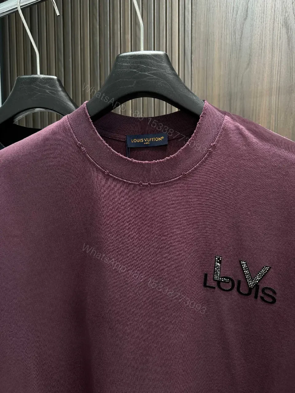 View 7 of Burgundy Cotton Oversized Tee with LVIS Embroidery