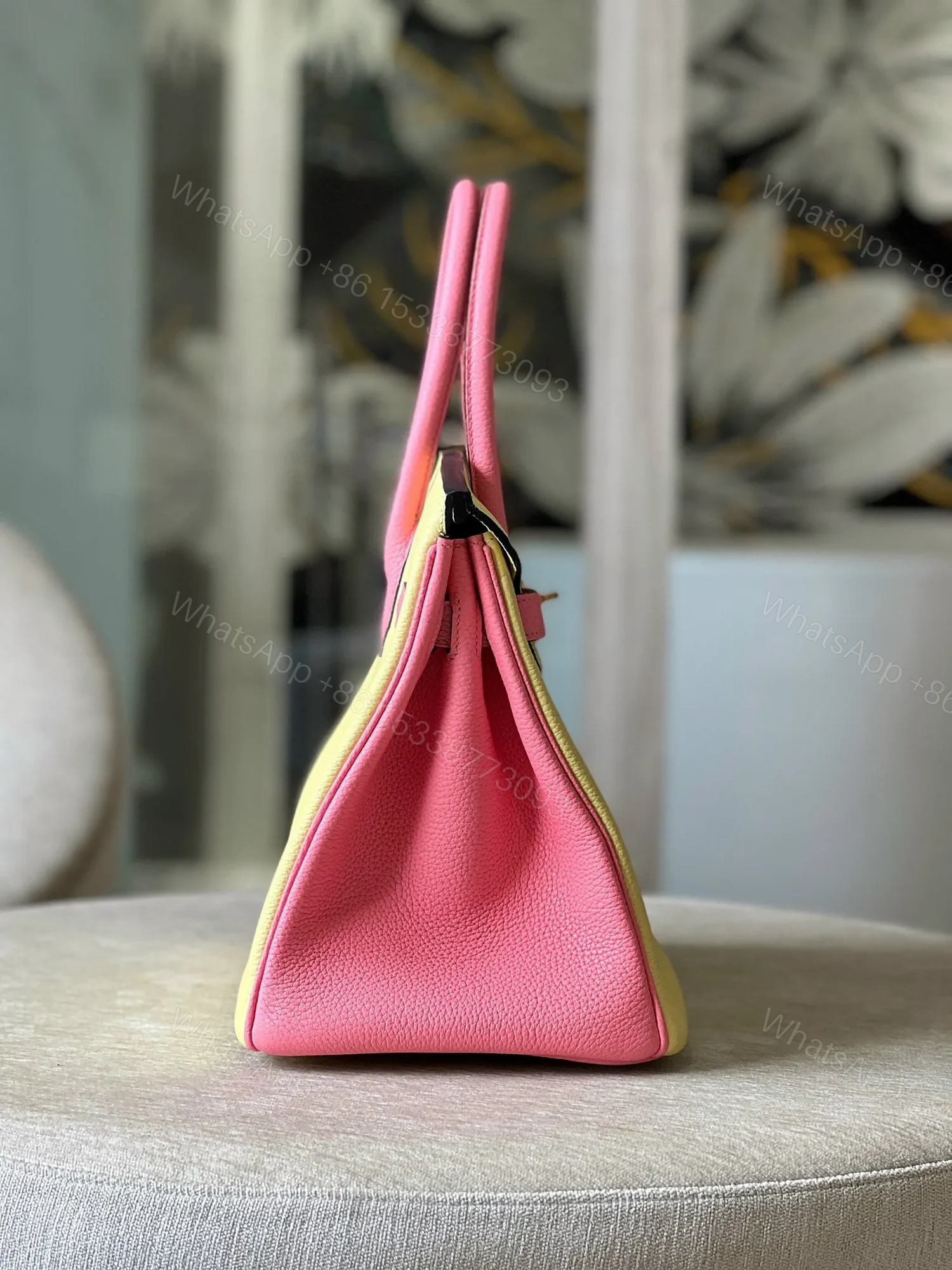 View 3 of HN 30 Yellow/Rose Pink Togo Leather Gold Hardware