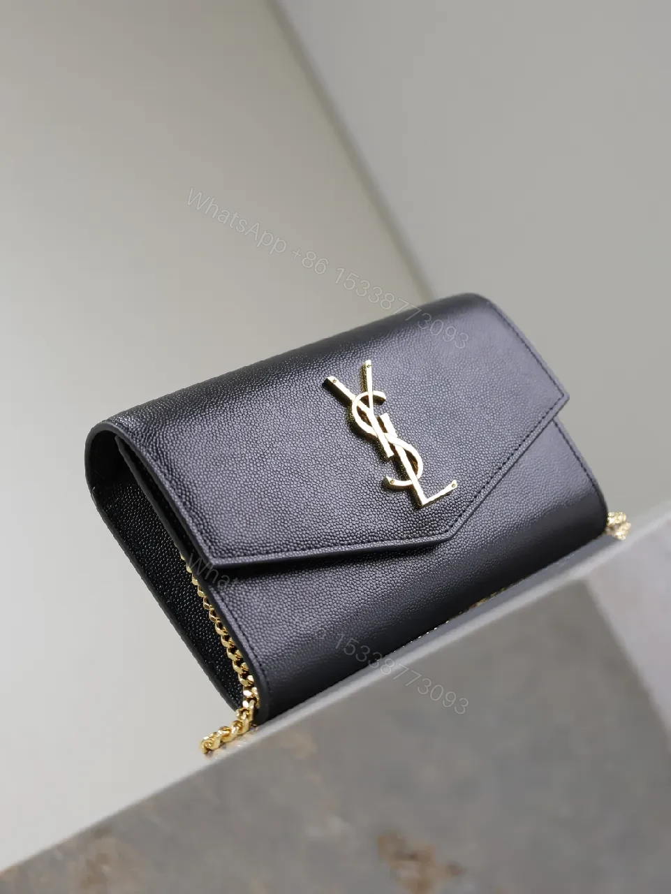View 7 of Chic Black Leather Wallet Clutch with Gold Hardware