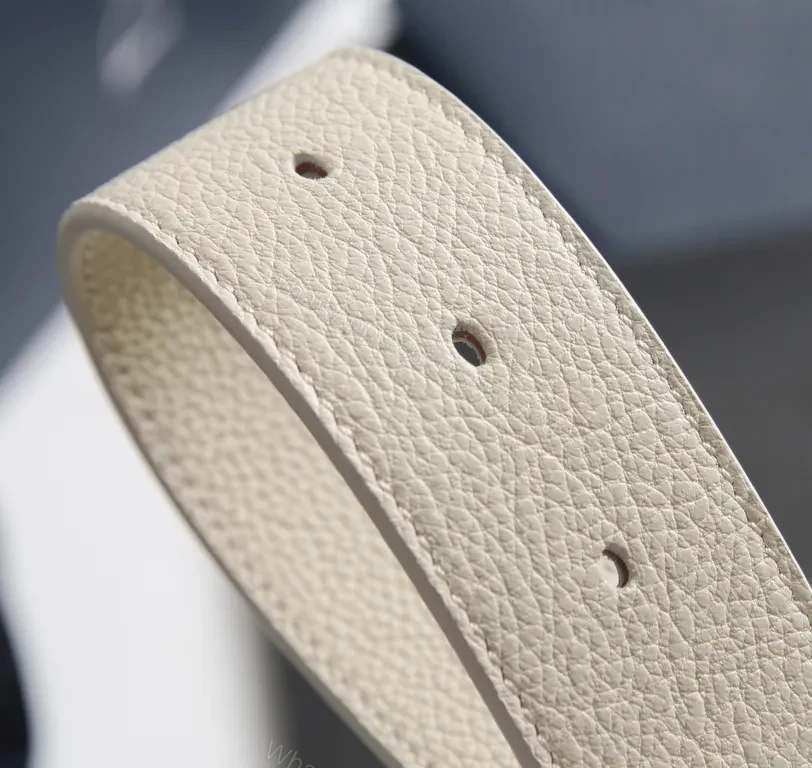 View 3 of Cream Leather Dior-Inspired Double-Ring Belt - Luxury Calfskin