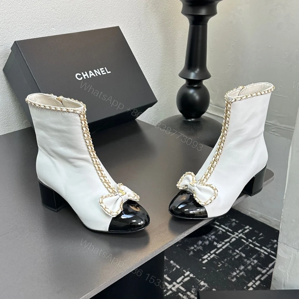 View 5 of CHANEL RIBBON CHAIN BOOTS WHITE
