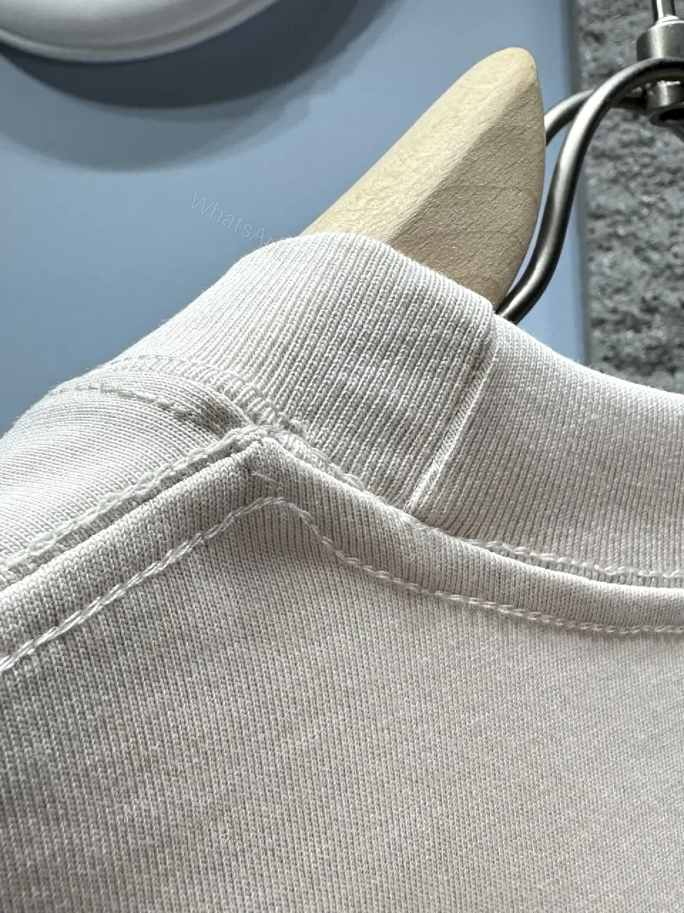 View 5 of Light Beige Off-White Loose Tee with Chest Logo, Short Sleeves