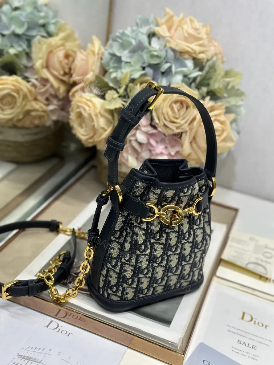 View 4 of Black Leather Monogram Mini Bag: Gold Hardware, Structured, Compact