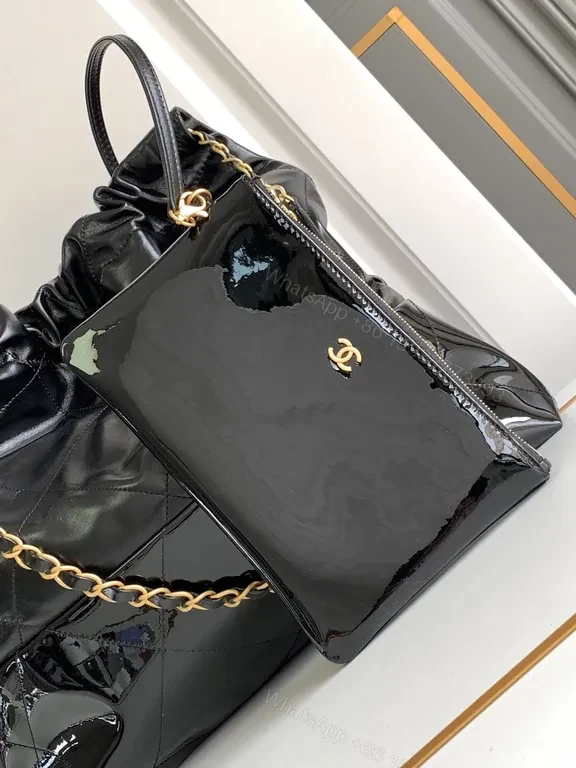 View 5 of Chanel-Inspired Black Quilted Tote with Gold Chain Luxury Tote