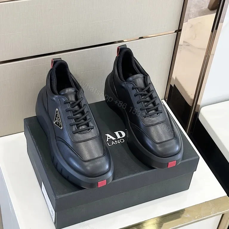 View 6 of Bold Black Leather Platform Sneaker â€” Prada Milano Style