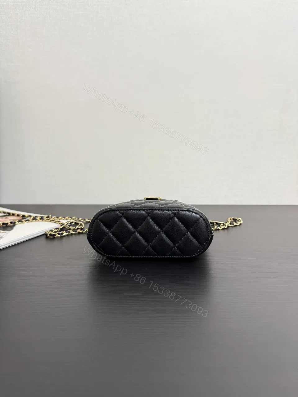View 7 of Quilted Faux-Leather Mini Handbag with Gold Hardware
