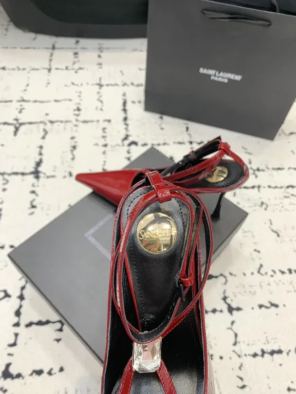View 7 of Bold Red Patent Stilettos with Crystal Accents - Saint Laurent Paris