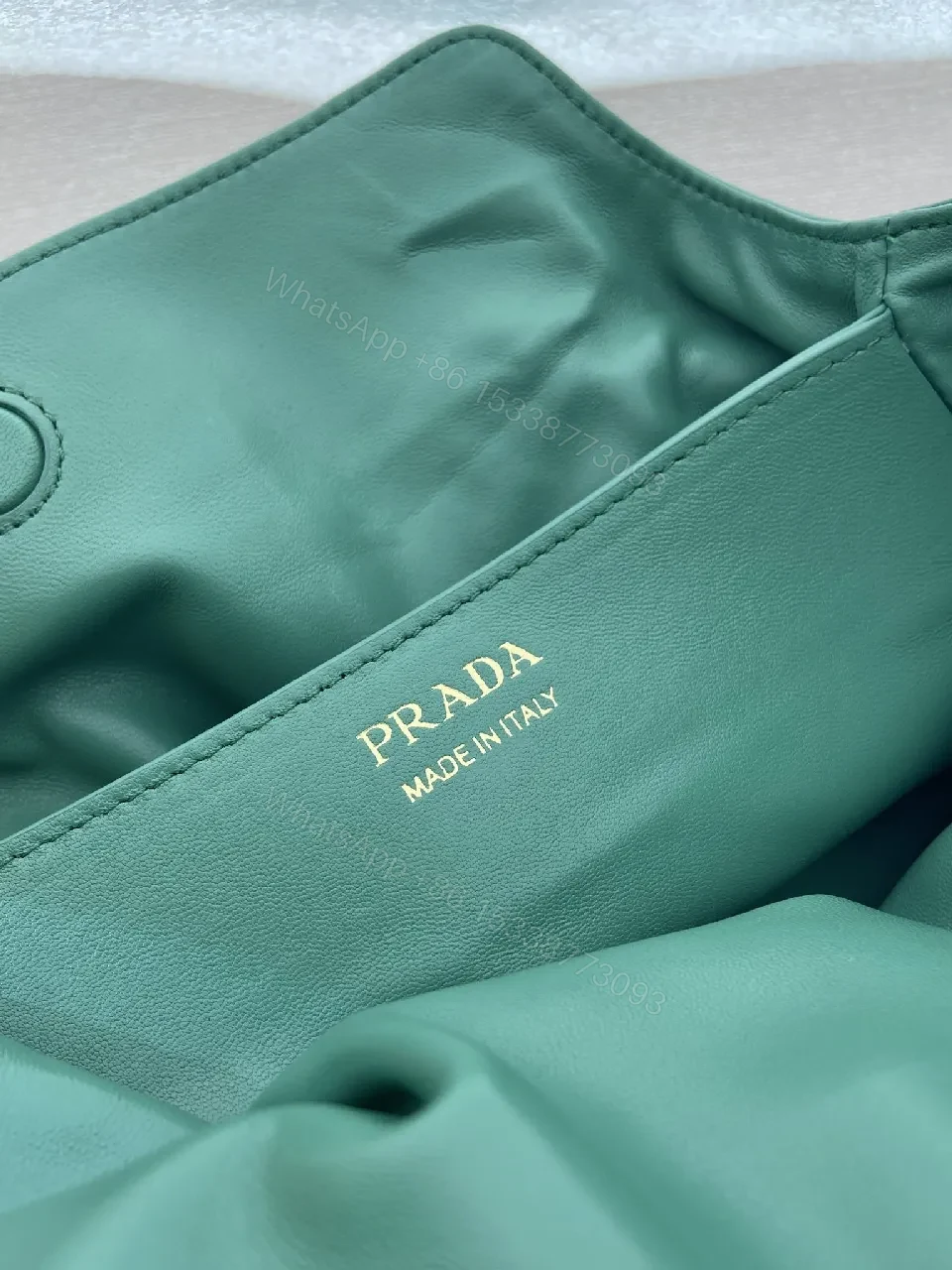 View 3 of Green Leather Drawstring Shoulder Bag - Minimalist Luxe
