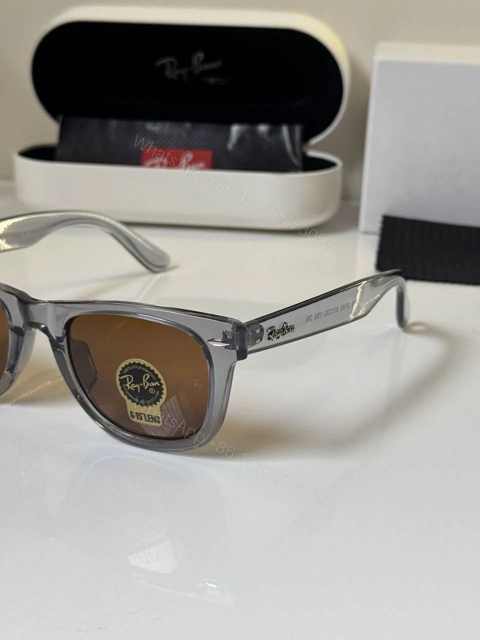 View 4 of First Copy Ray-Ban 2140 Grey Brown Wayfarer Sunglasses UV Protected Premium Quality