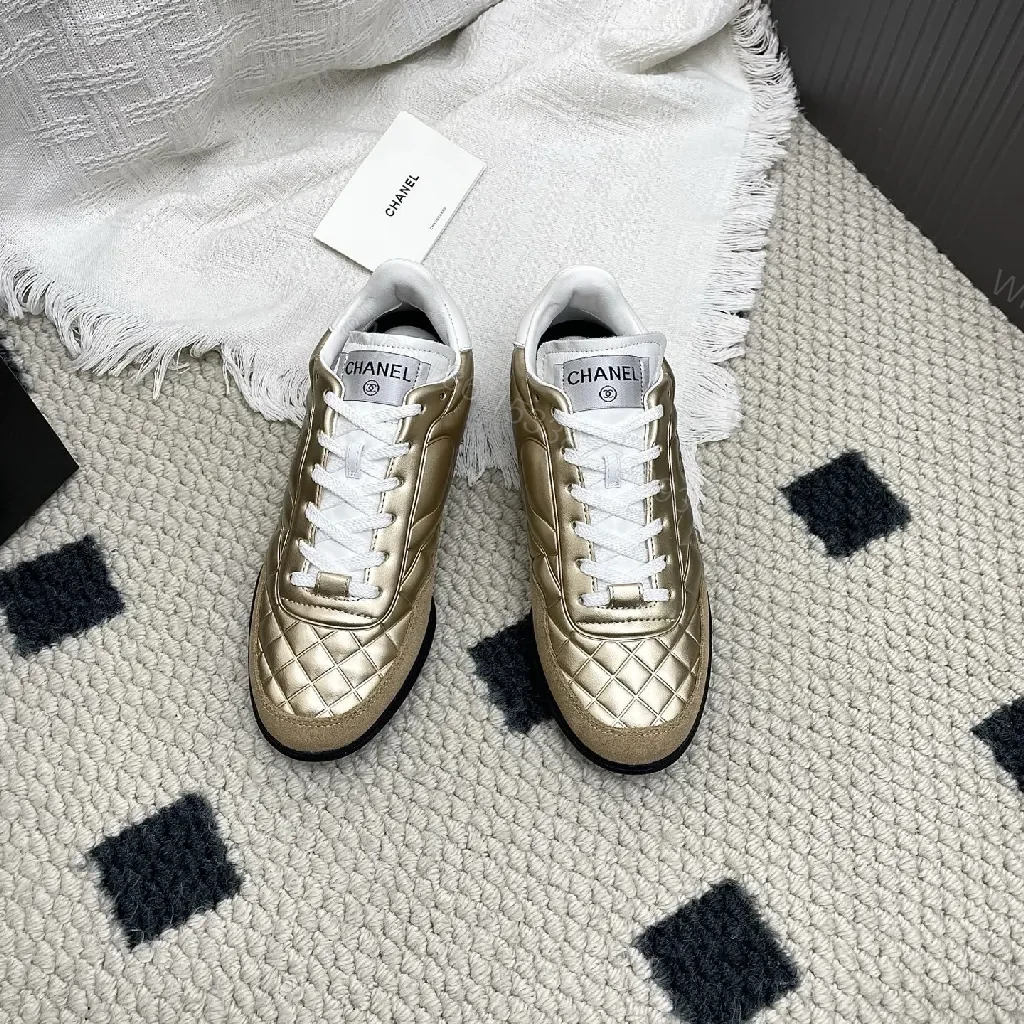 View 2 of Gold Quilted Metallic Sneaker | Luxe Texture, Everyday Comfort