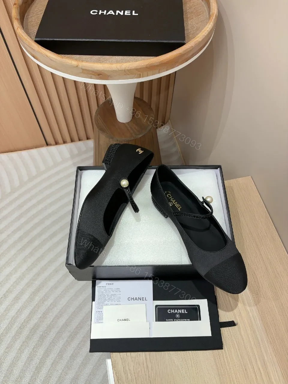 View 4 of Black Satin Flats with Pearl Accent – Refined Everyday Luxury