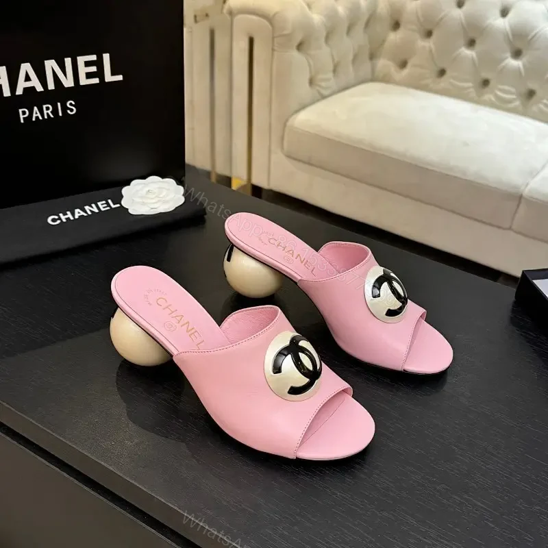 Pastel Pink Leather Slides with Double-Circle Hardware, Open-Toe Comfort — view 1