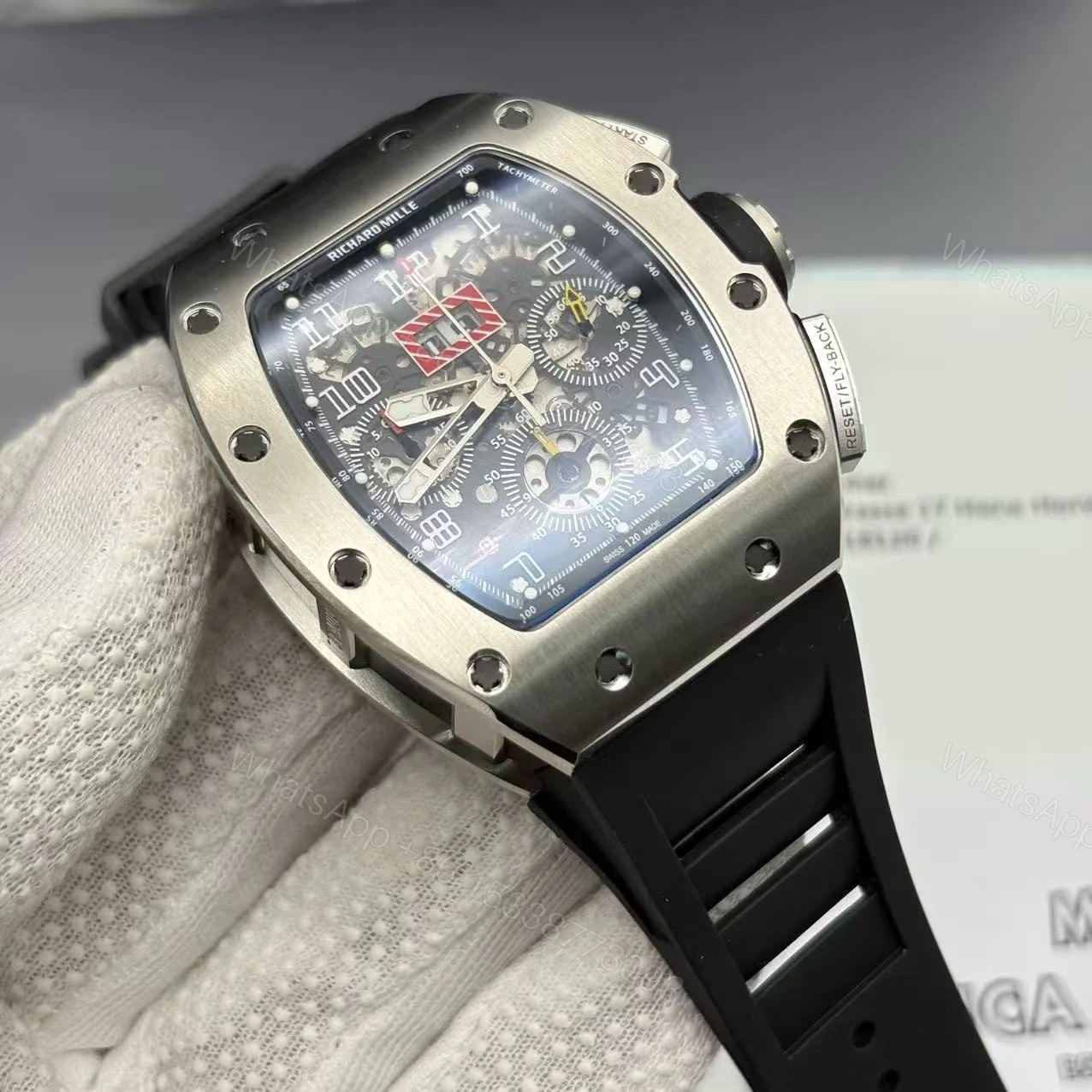 View 3 of Replica RM 011 Black Rubber Strap