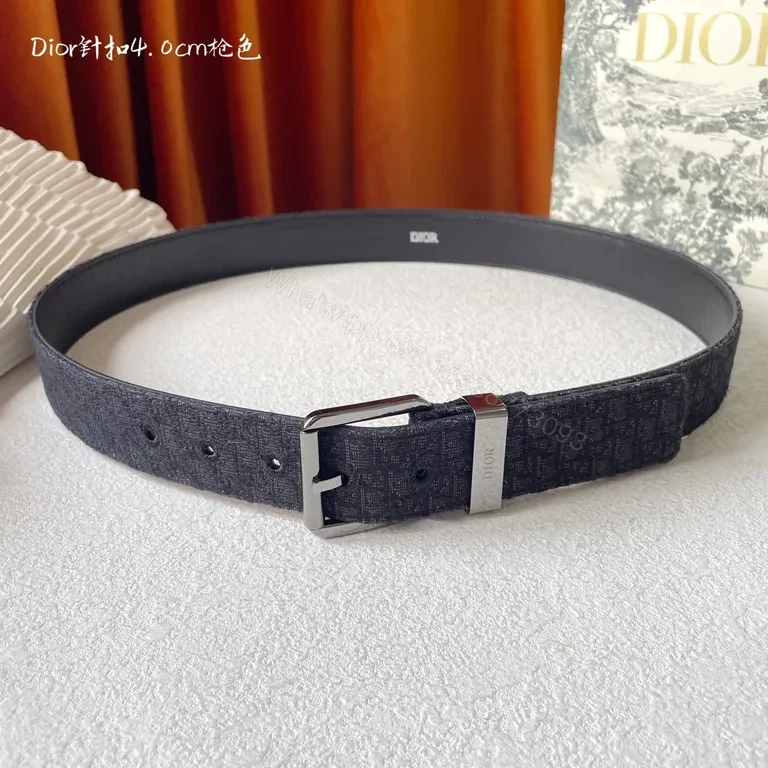 View 3 of Charcoal/Dior-Brand Belt: Woven Texture, Premium Buckle, Luxury Casual