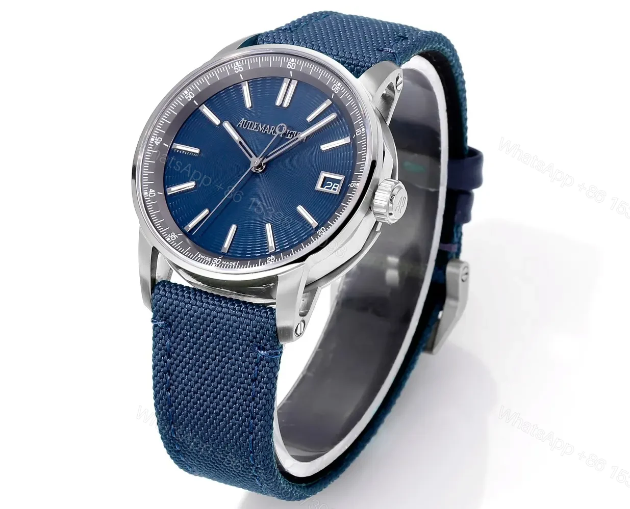 View 3 of TWA Factory Audemars Piguete CODE 11.59 Automatic Watch – Night Blue Dial, Stainless Steel Case, Blue Fabric Strap, 41mm