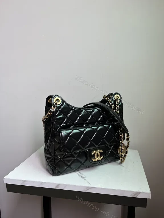 View 2 of Chic Quilted Calfskin Bag: Modern Glam, Gold Chain, Crossbody