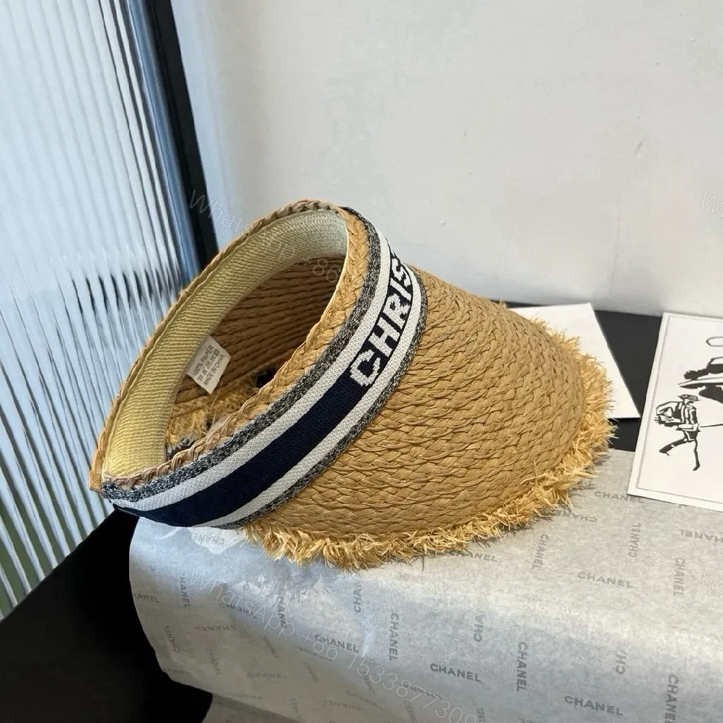 View 2 of Sun-Kissed Straw Visor: Textured Rim, Dior-Style Band