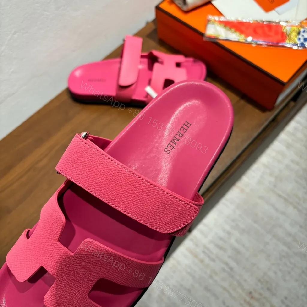 View 3 of Vivid Pink Leather Sandals – Modern Strap Sandal with Contoured Footbed