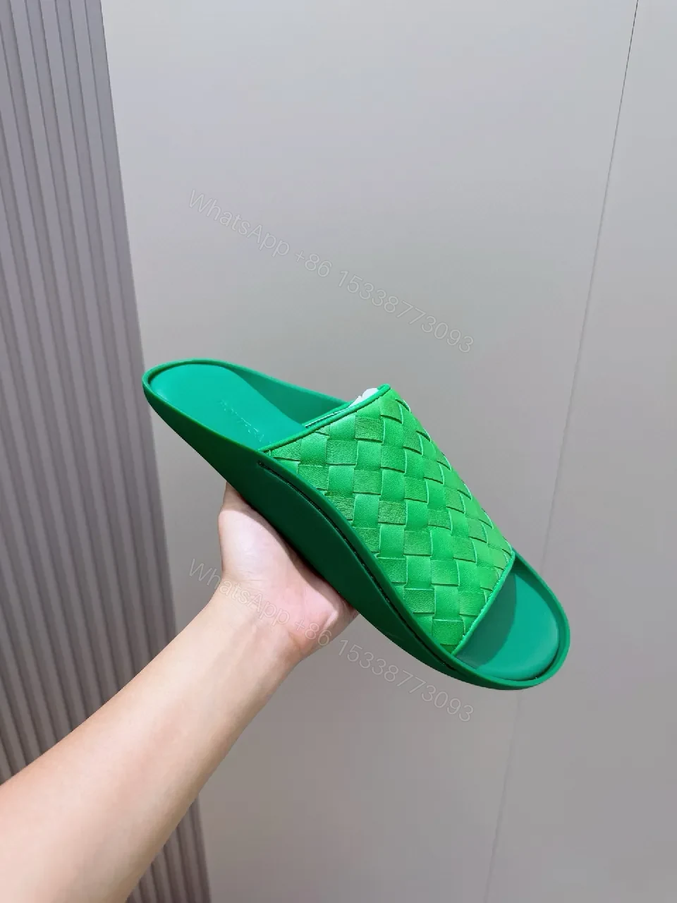 View 3 of Vibrant Green Woven Slide: Lux Everyday Comfort