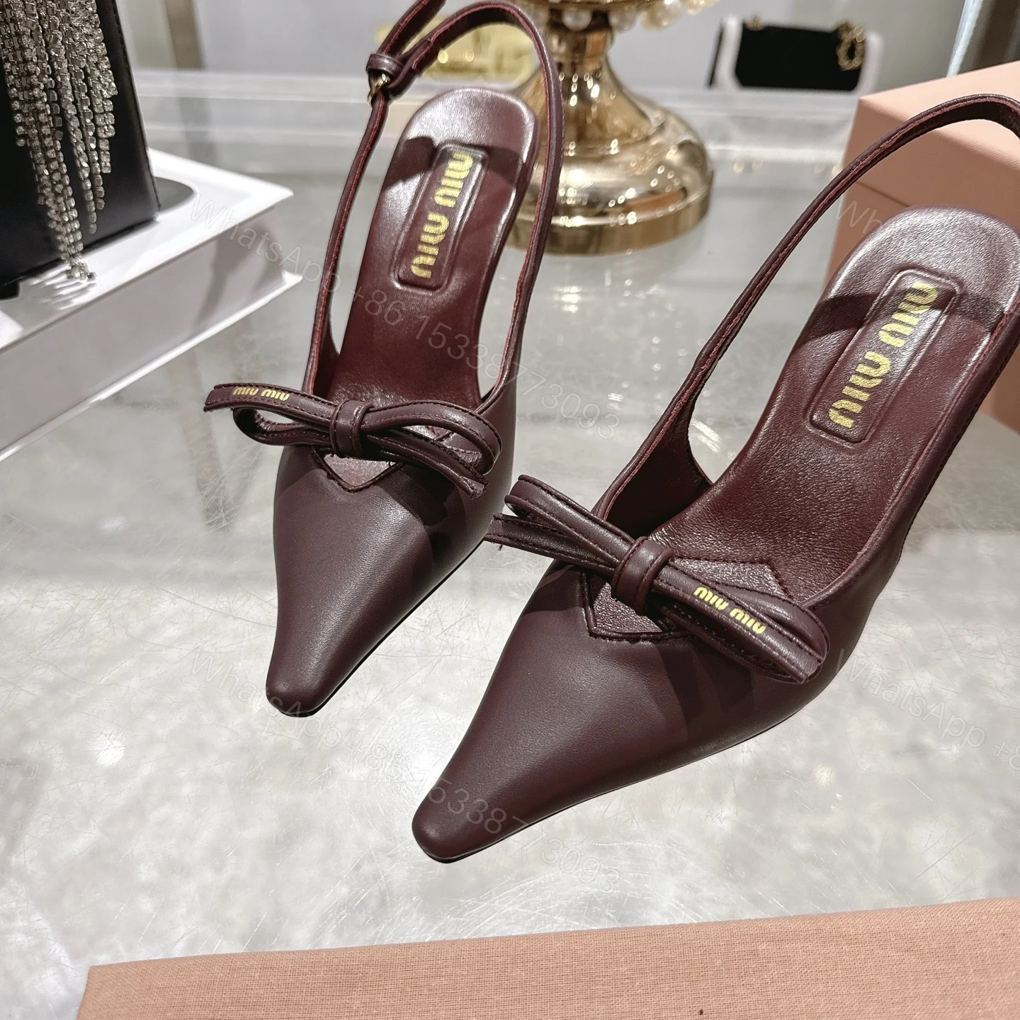 View 6 of Miu Miu Slingback Pumps With Bow Red