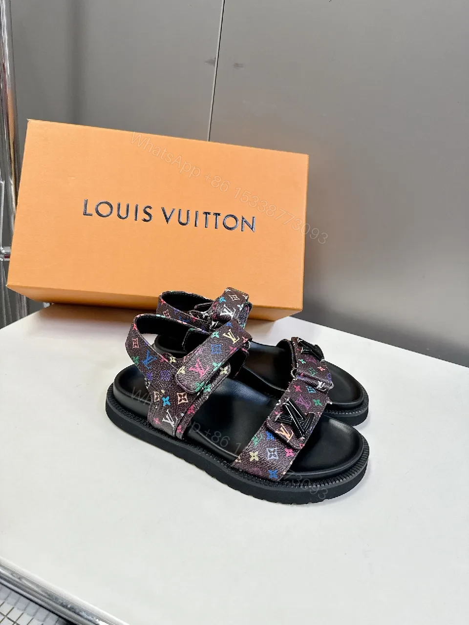 View 7 of Multicolor Monogram Sandals with Bold Straps - Luxe Comfort