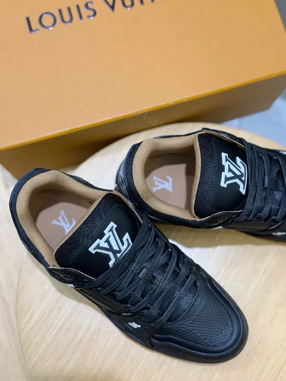 View 4 of Black Leather-Luxe Trainers with LV Detailing, Everyday Edge