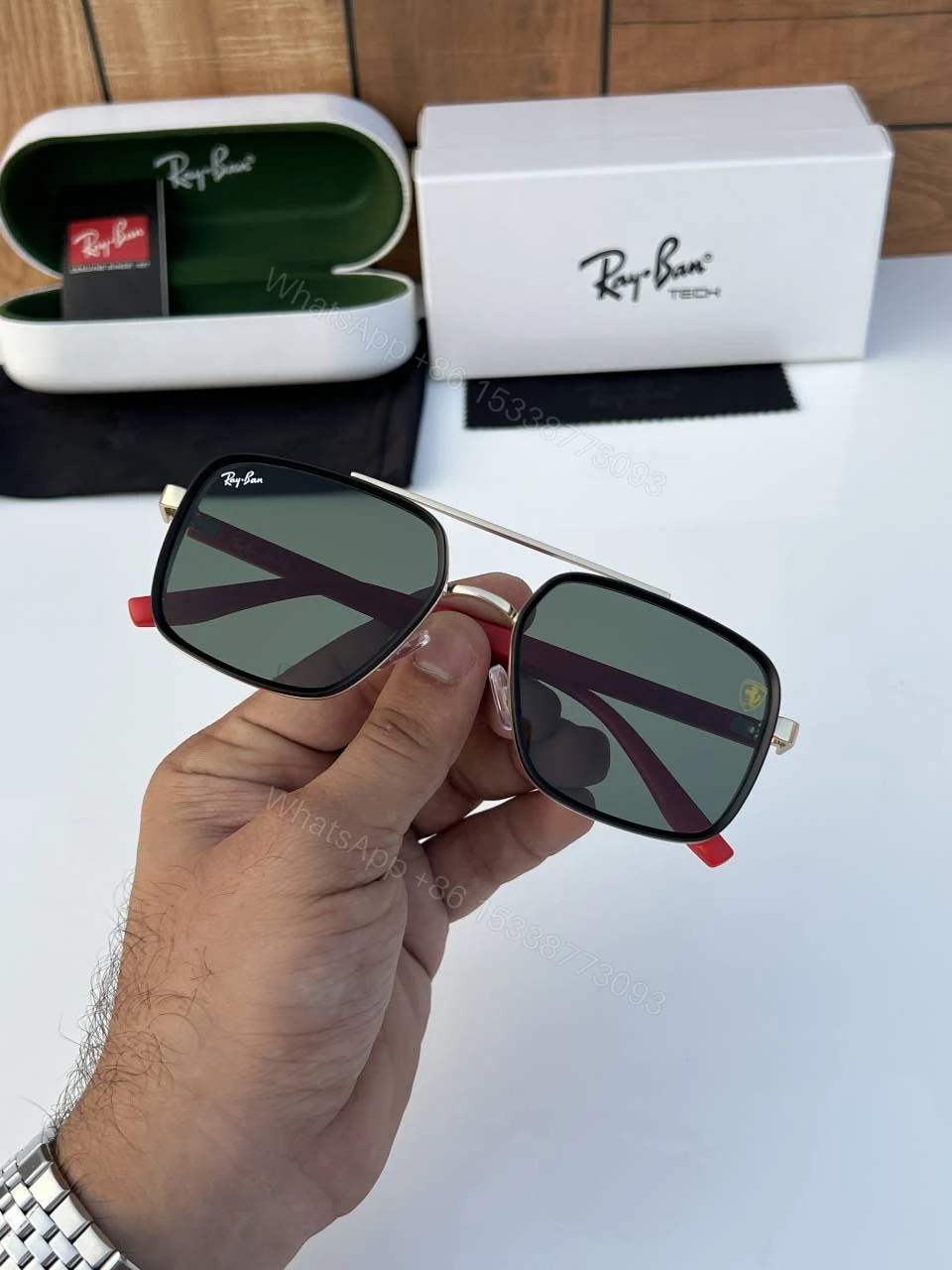 View 3 of First Copy RayBan 8830 Gold Green Sunglasses