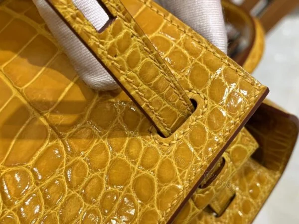 View 8 of Hermes Kelly bag 25 Sellier Jaune ambre Genuine Alligator Crocodile skin Gold hardware