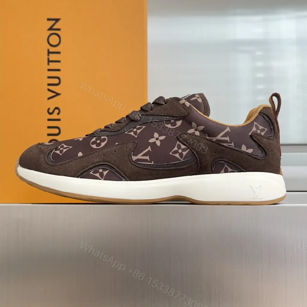 View 2 of Brown Monogram Windrunner Sneaker - Louis Vuitton Style, Low-Top, Lace-Up