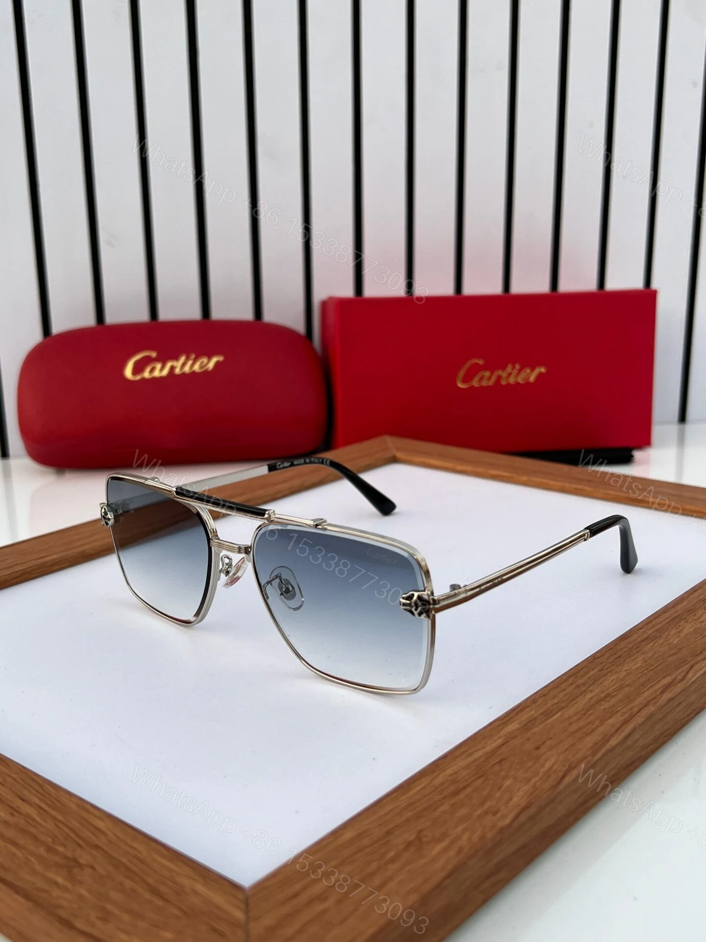 Cartier Santos Blue Gradient Metal Frame Sunglasses — view 1