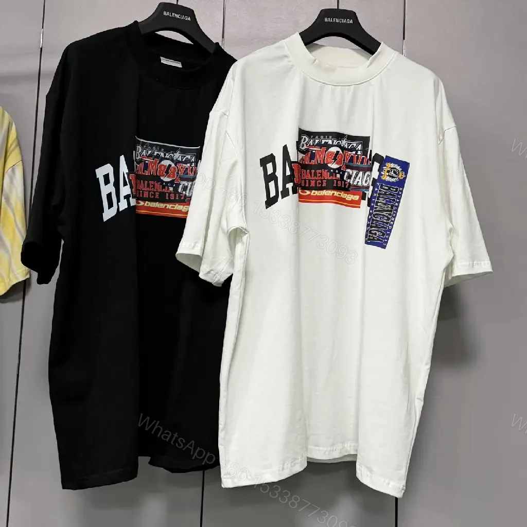 View 5 of White Cotton Oversize T-Shirt Balenciaga Graphic Patch Style Trendy Top
