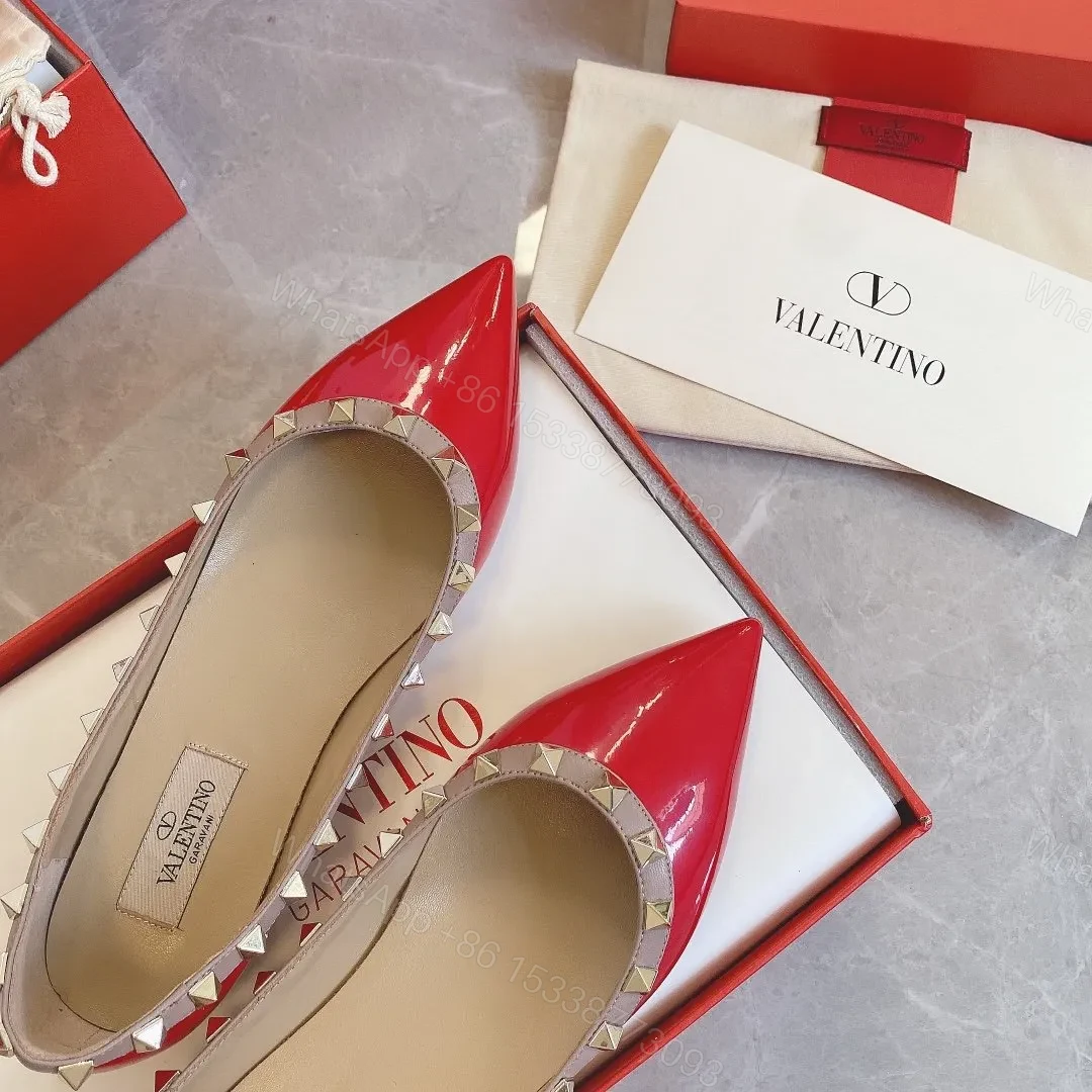 View 4 of Valentino Women Red Patent Leather Studded Flats
