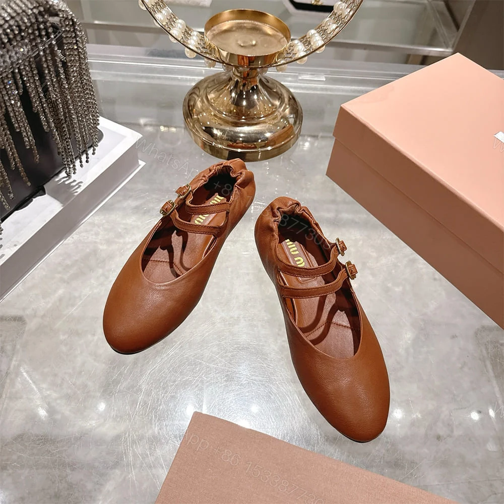 View 4 of MIUMIU Ruched Nappa Leather Ballet Flats 609883