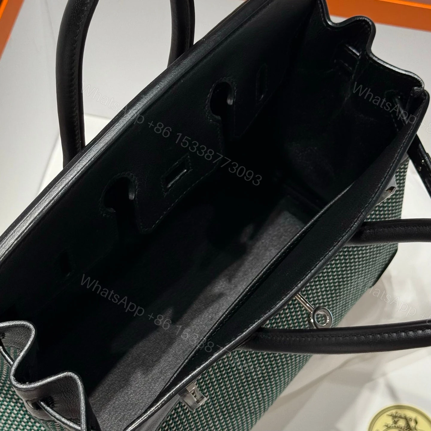 View 7 of HERMES BIRKIN 25CM IN BLACK SWIFT BLACK/MINT/BLANC TOILE CANVAS (CUSTOM-MADE)